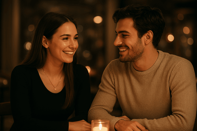 Couple meeting after matching on an app - intentional dating 2025